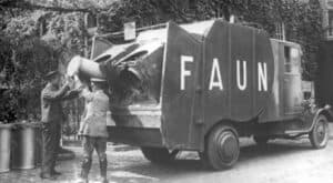 FAUN Müllwagen für Umleersystem, um 1925