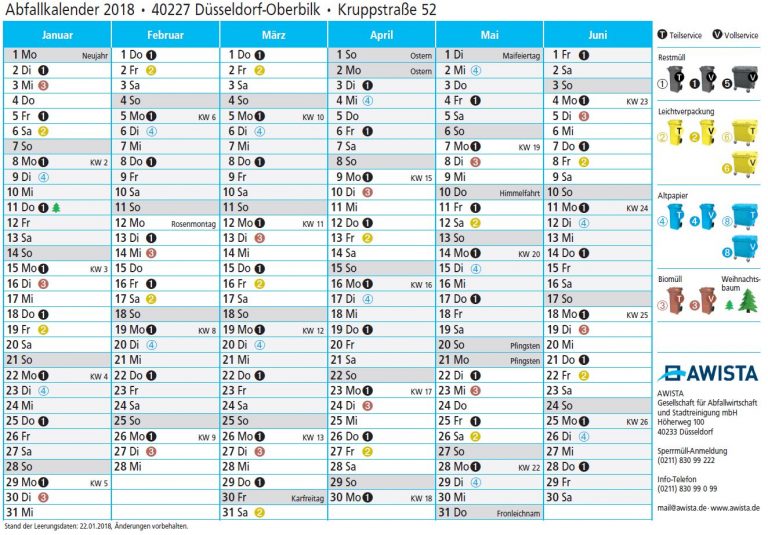 Individueller Abfuhrkalender konkret für Ihre Behälter – AWISTA